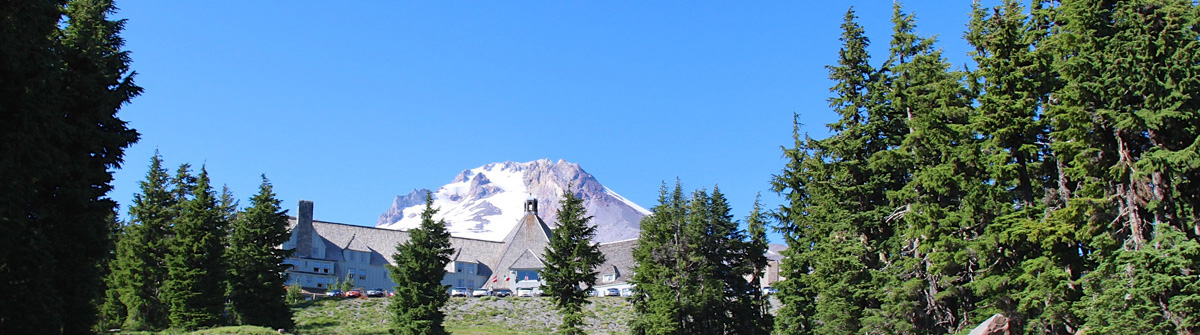 Timberline lodge with Mount Hood in the background