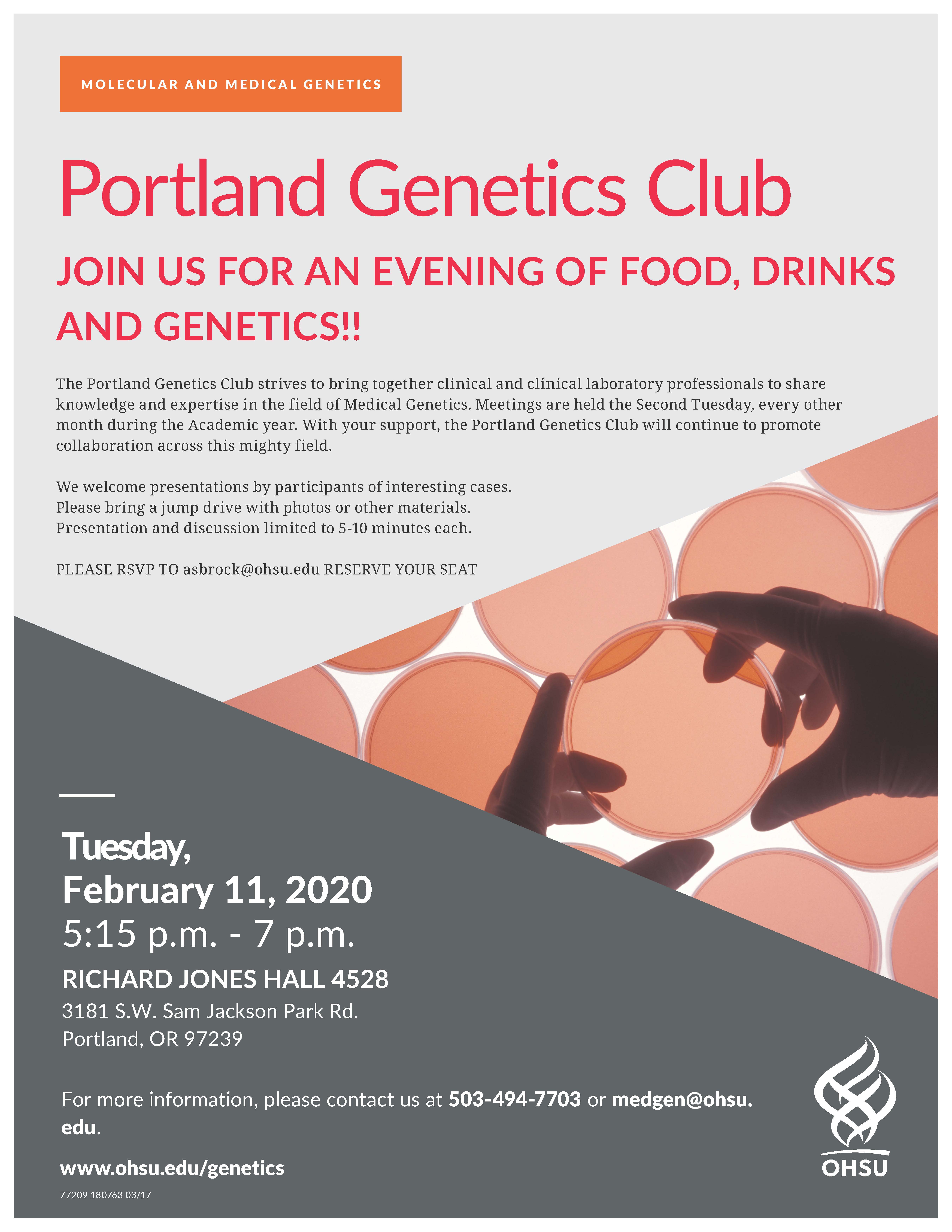 Flyer for Portland Genetics Club 2020