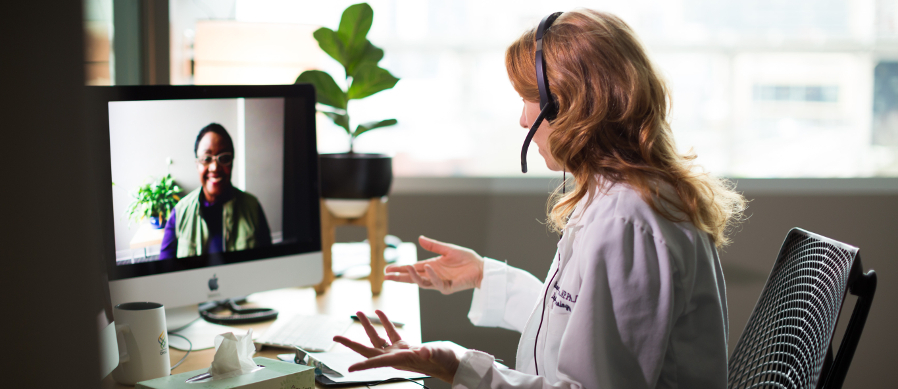 A researcher from the STELLA study video-chats with a research participant