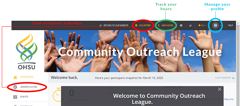 A screenshot of the Start Seeing Melanoma Volunteer Program Dashboard