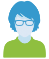 Avatar with short hair, glasses, and a green sweater.