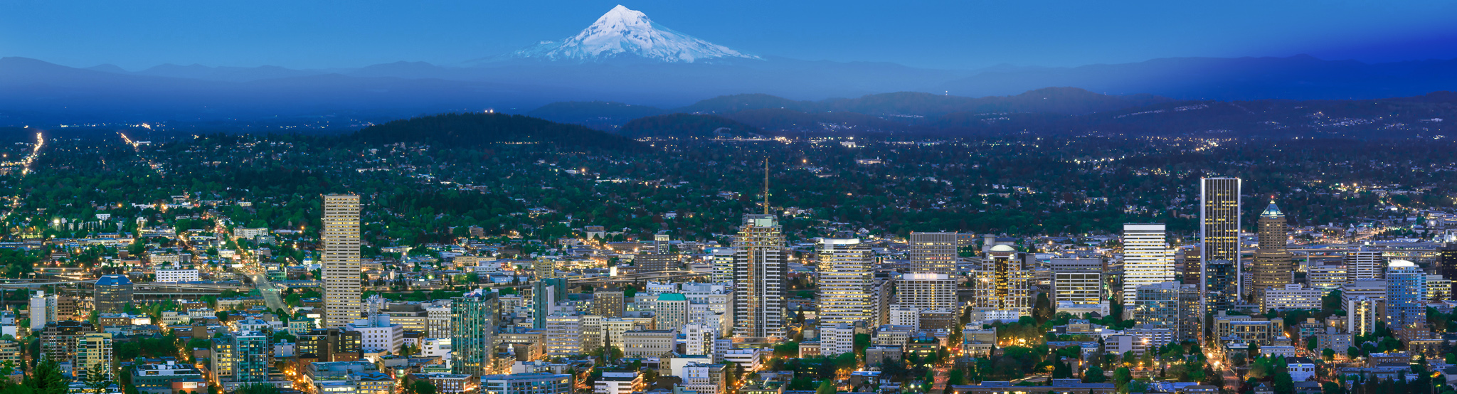 Scenic view of downtown Portland with Mt Hood in the background