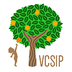 Silhouette of a child reaching for fruit on a tree next to the letters VCSIP.