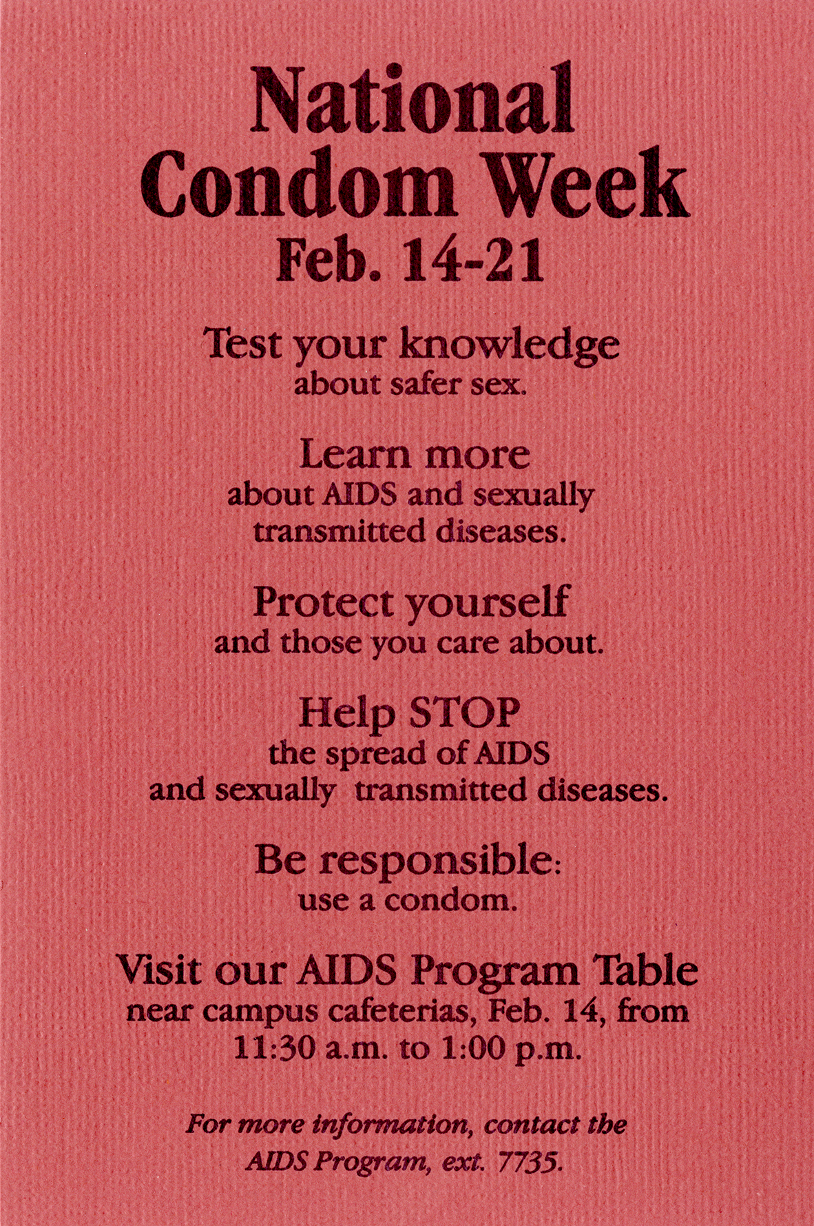 Red flyer for National Condom Week, Feb. 14-21