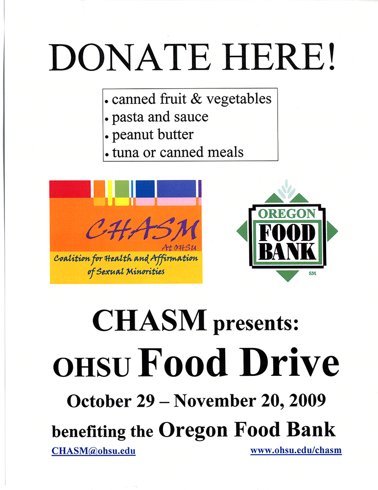 Flyer for OHSU CHASM food drive to benefit Oregon Food Bank