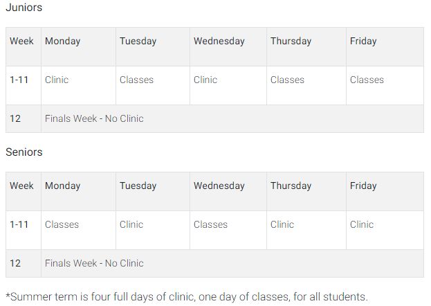 Sample clinic schedule for radiation therapy students