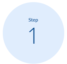 light blue circle image with step 1 text