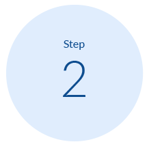 light blue circle image with step 2 text