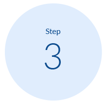 light blue circle image with step 3 text