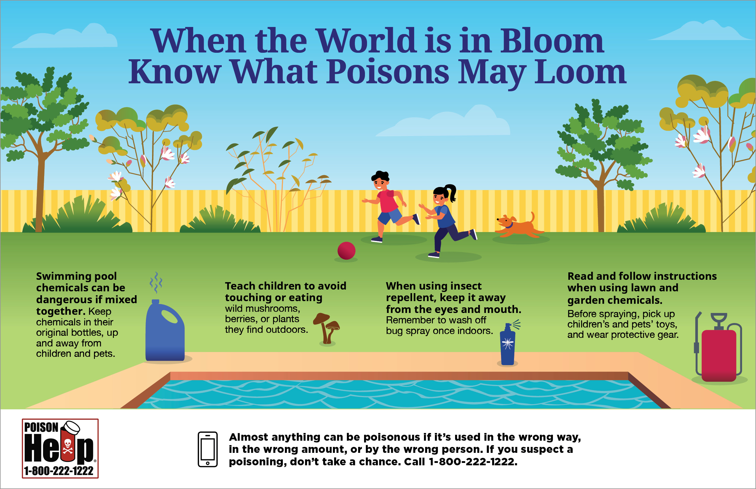 Children play in the backyard near poisons commonly used in the spring and summertime including pool chemicals, mushrooms, insect repellant and lawn and garden chemcials.