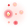 Digital illustration of several pink, red, and white dots radiating with a haze, representing skin conditions 
