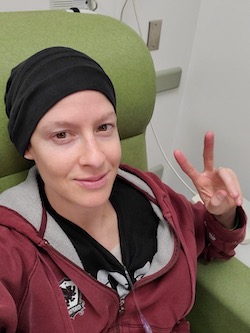Celeste Saenz cut her long hair before starting chemotherapy to shrink her tumor.
