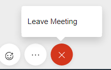 Screenshot of "x" button in red with white speech bubble and the words "leave meeting"