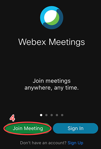 "Join Meeting" screen in Webex