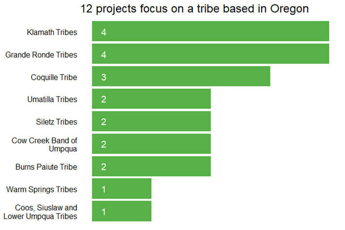 Chart showing 12 CPP projects focus on a tribe based in Oregon