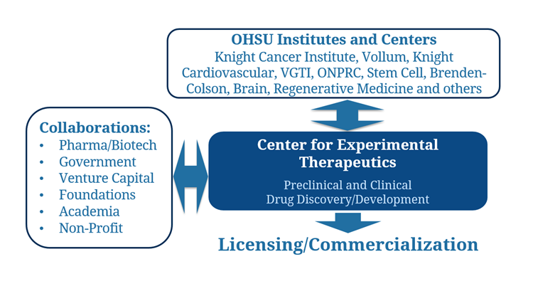 The Center for Experimental Therapeutics creates a hub for institutes and centers at OHSU to foster global collaboration with pharma, biotech, foundations and investors, and leads to licensing and commercialization. 