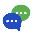 One blue speech bubble on top of another green speech bubble