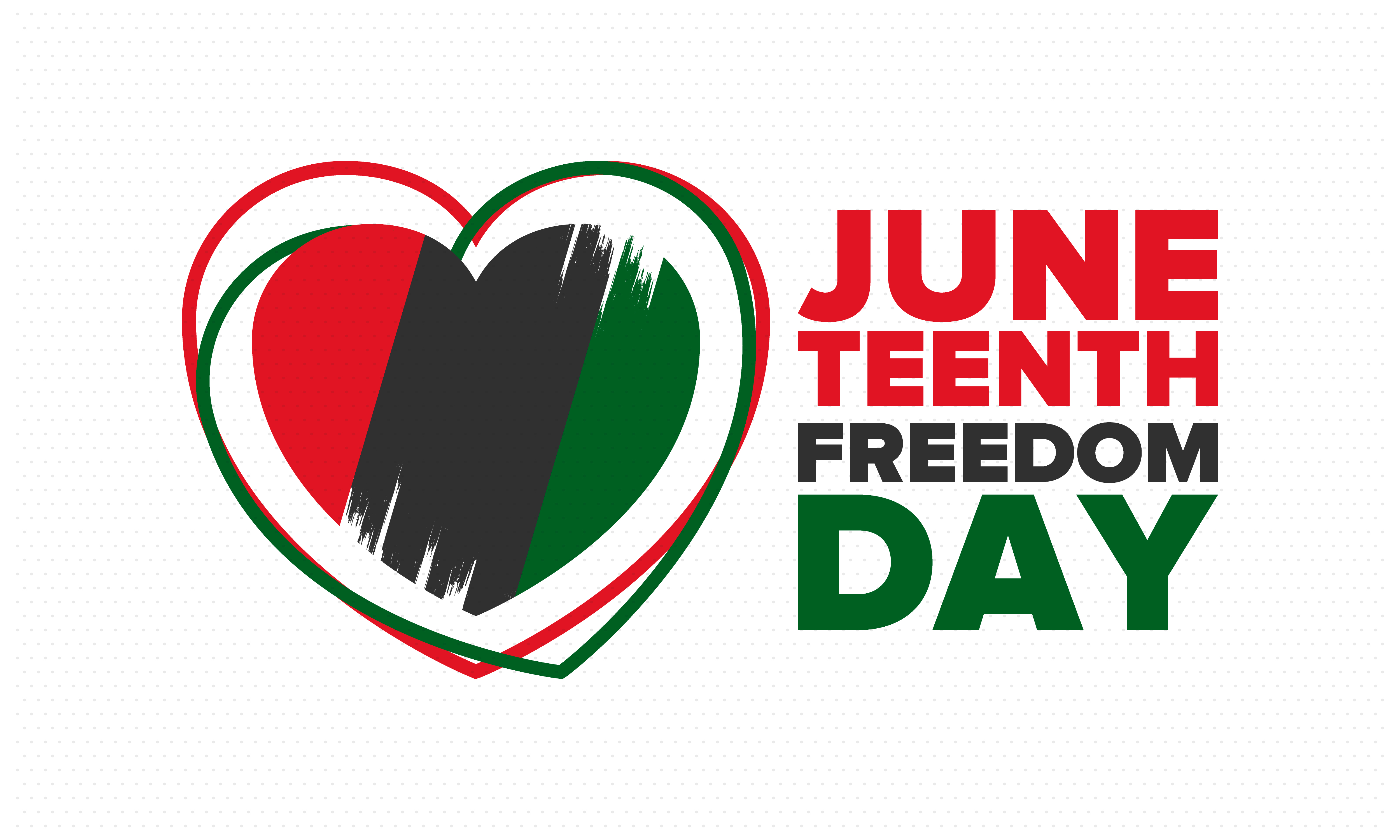 An image of red, black and green heart with Juneteenth Freedom Day written next to it