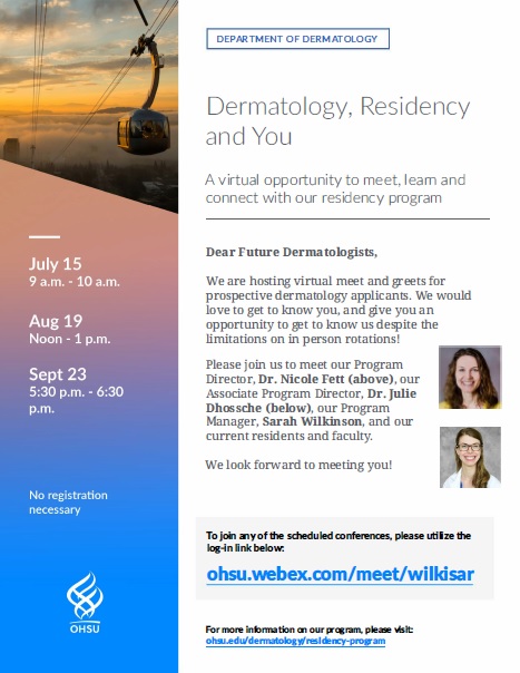 A flyer for the 2021 residency program meet and greet virtual events