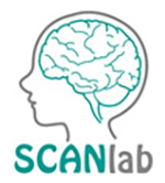 The logo of OHSU's Scan Lab, which shows a drawing of the outline of a human head with the brain visible inside. 