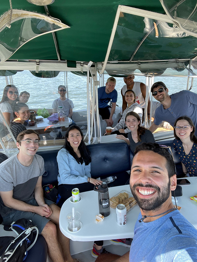 Ophthalmology residents bond during a teambuilding day together out on the river.