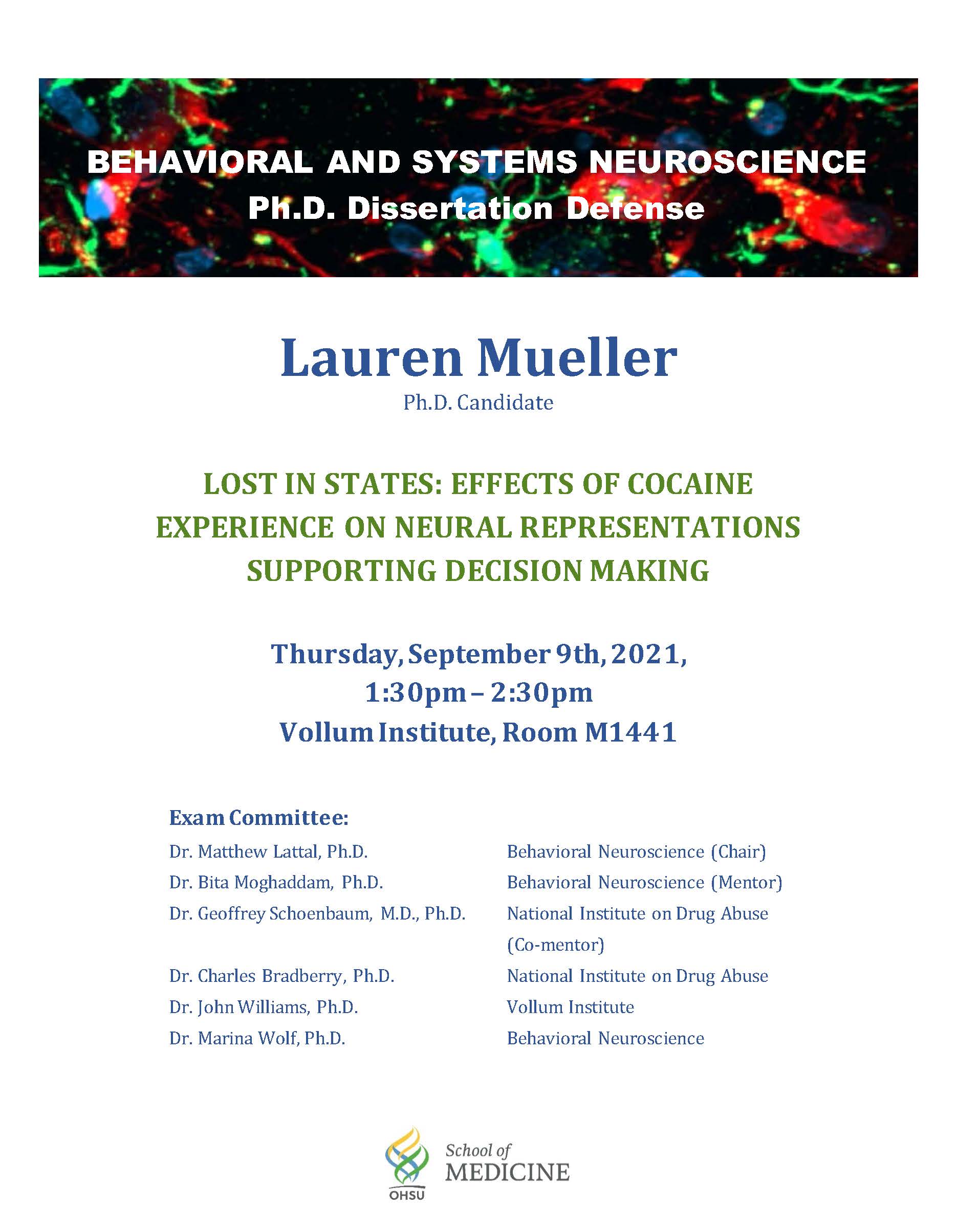 Lauren Mueller Ph.D. Dissertation Defense Flyer