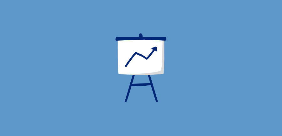 Icon of a presentation board held up with an easel on a light blue background