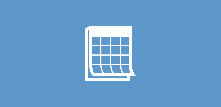 White flat icon of a paper tear-off calendar with an empty grid on a light blue background