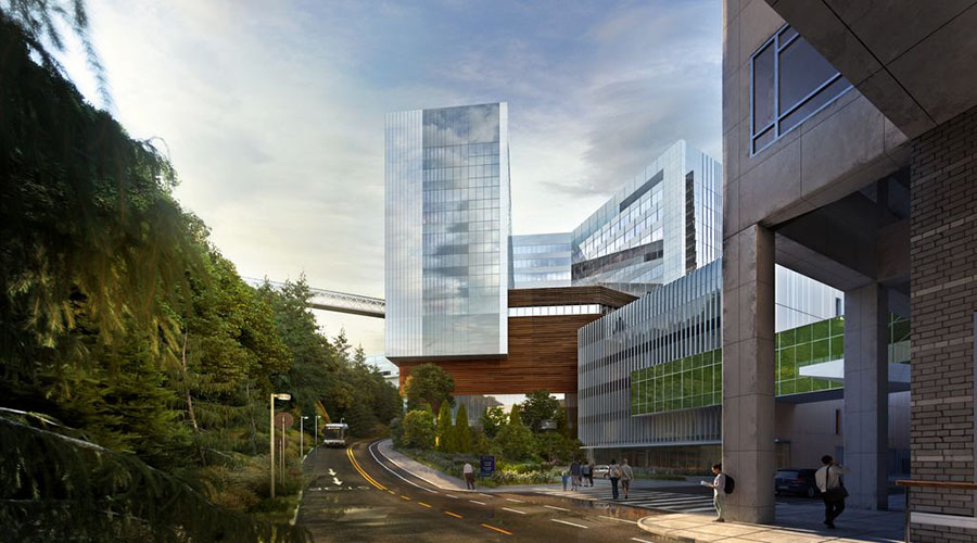 Artist rendering of OHSU Hospital expansion on Marquam Hill in Portland, Oregon