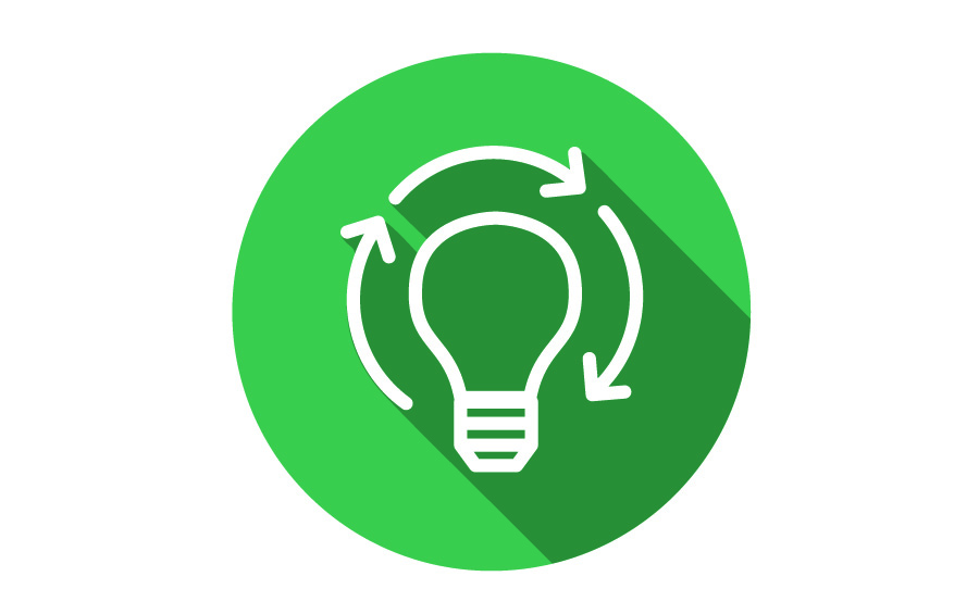 Green icon of lightbulb with circular arrows. Image courtesy of Getty Images