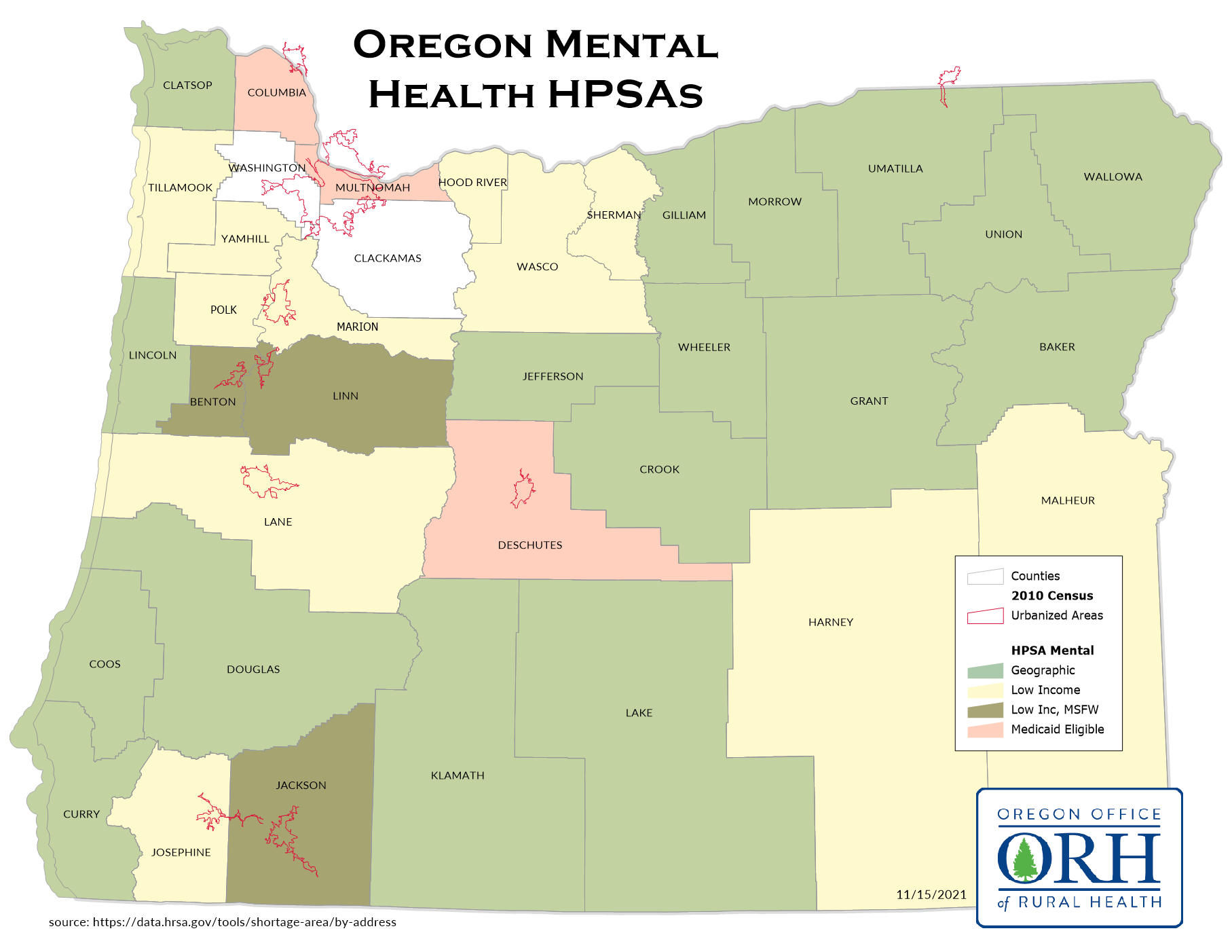 HPSA Mental Health Map