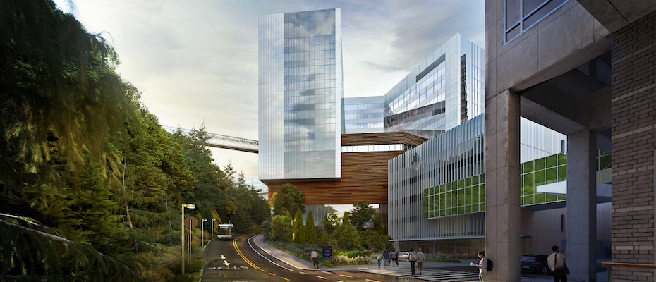 A rendering shows a new hospital building on Campus Drive on OHSU’s Marquam hill campus.