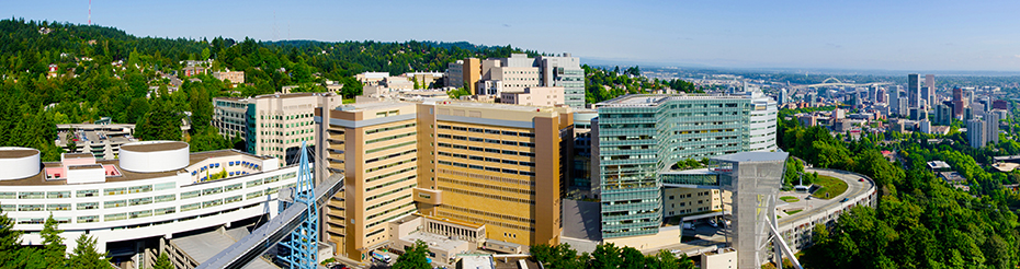 An aerial view of OHSU campus on Marquam Hill.