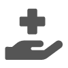 An icon of a hand, palm up, with a medical cross symbol floating above it.