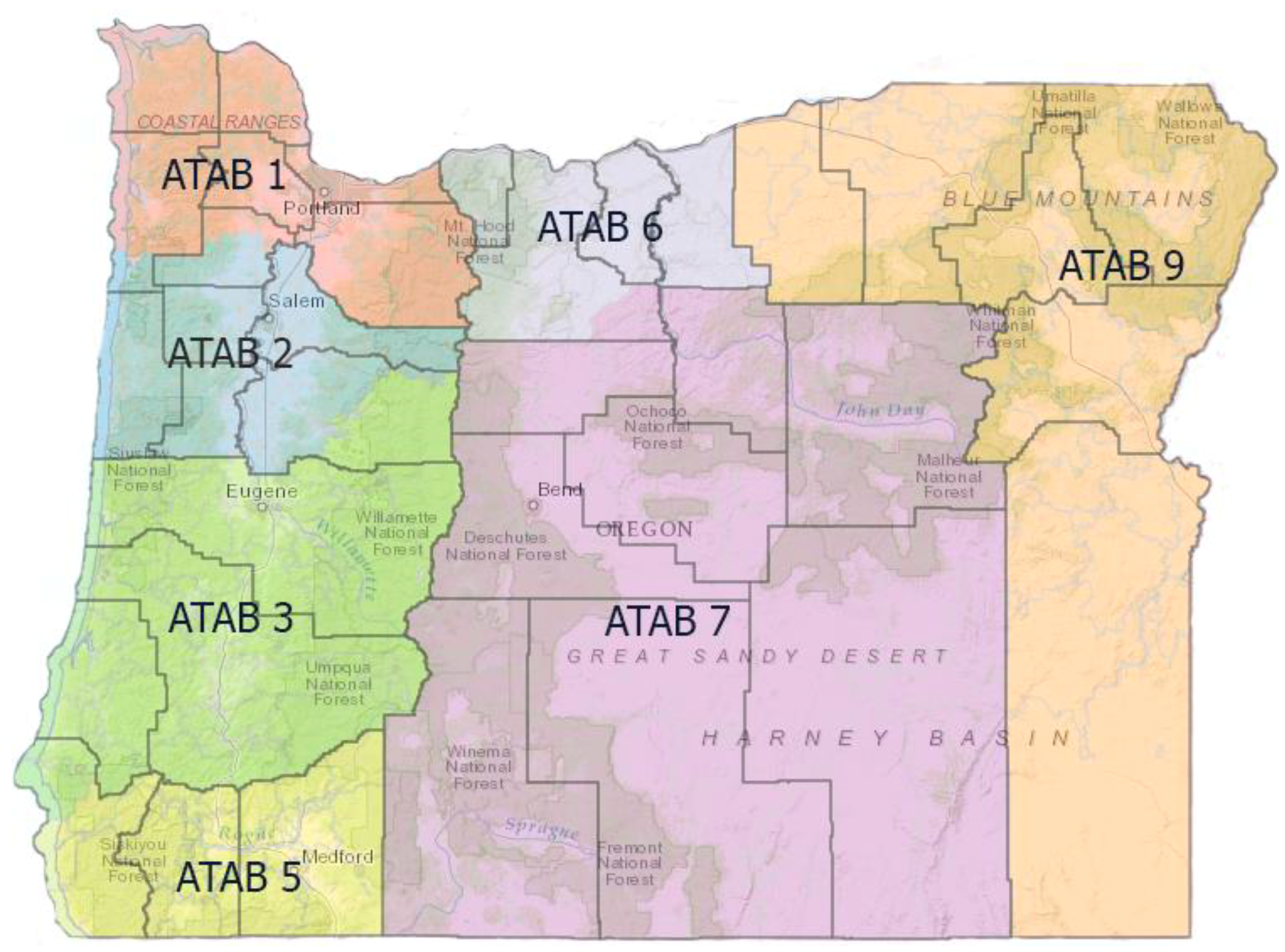 Map illustrating how Oregon’s trauma system is organized by region to manage the care of trauma patients statewide.