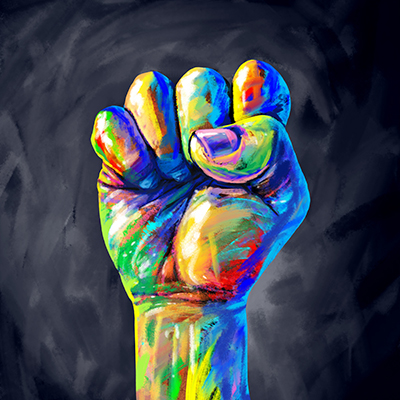 Multi-colored closed fist demonstrating solidarity