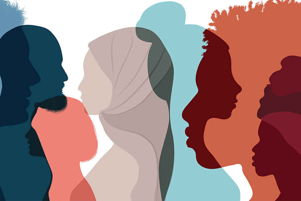 Illustration showing people of different ethnicities in profile