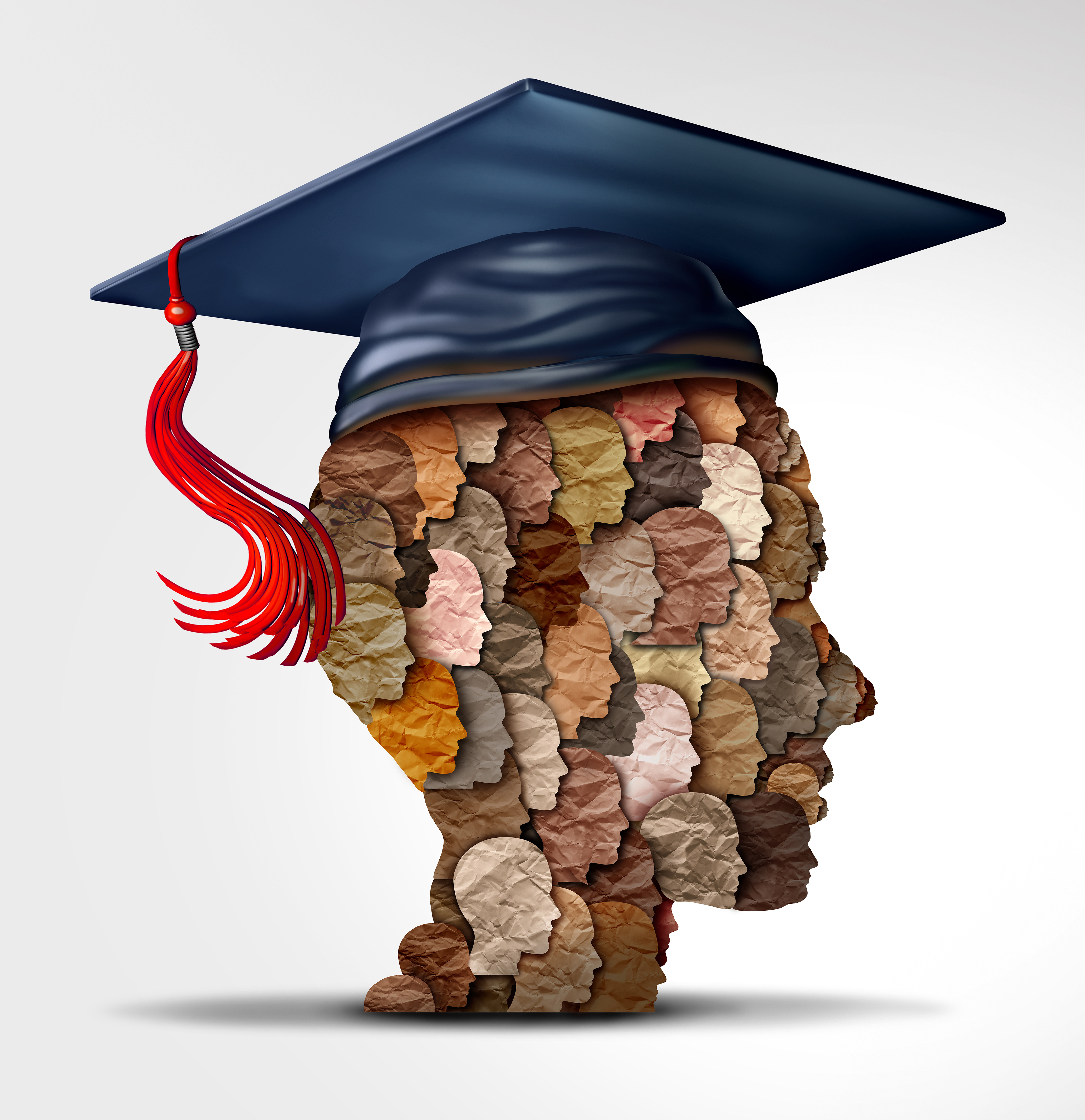 Multi-racial illustration of profile wearing graduation cap