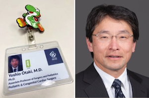 Dr. Yoshio Otaki wears his OHSU badge with a Yoshi clip.