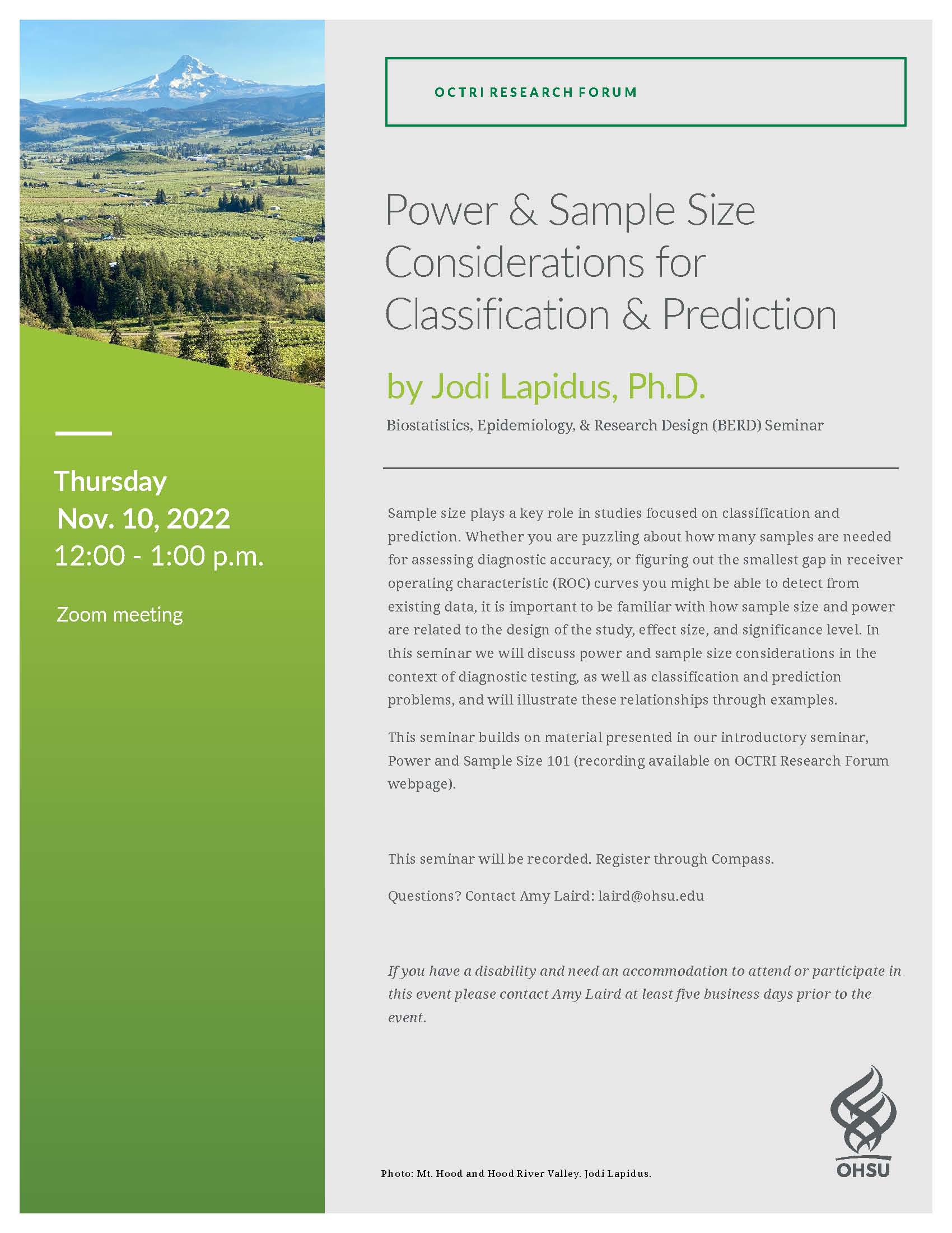 Power and Sample Size Considerations for Classification and Prediction Flier