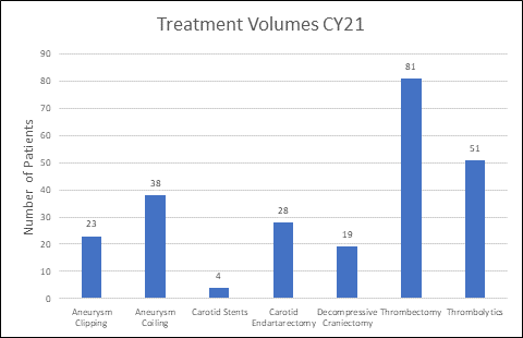 Graph of treatment volumes for stroke types - updated for calendar year 2021