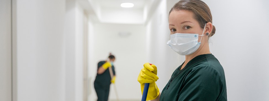 Environmental service technicians support patient care by keeping OHSU clinics safe and clean.]
