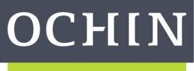 Logo for OCHIN. White text on a dark grey background with a stripe of bright green under the grey box.