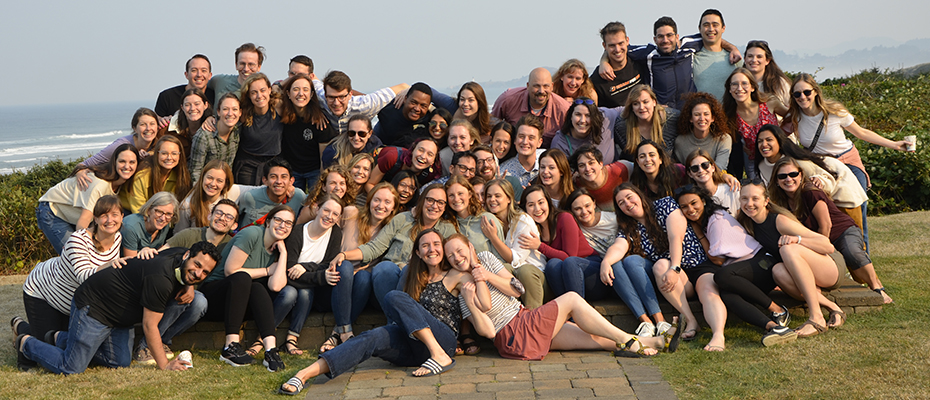 A group photo of OHSU's Pediatric Residency Program at their annual retreat at the Oregon Coast.