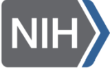 Logo for the National Institutes of Health. White letters on a grey background with a blue arrow pointing to the right.