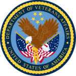 Logo for the United States Department of Veterans Affairs. American eagle with wings open in from of an American flag both in front of a light bue circle and encapsulated by a dark blue circle.