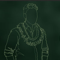 green outline illustration of a man wearing a lei