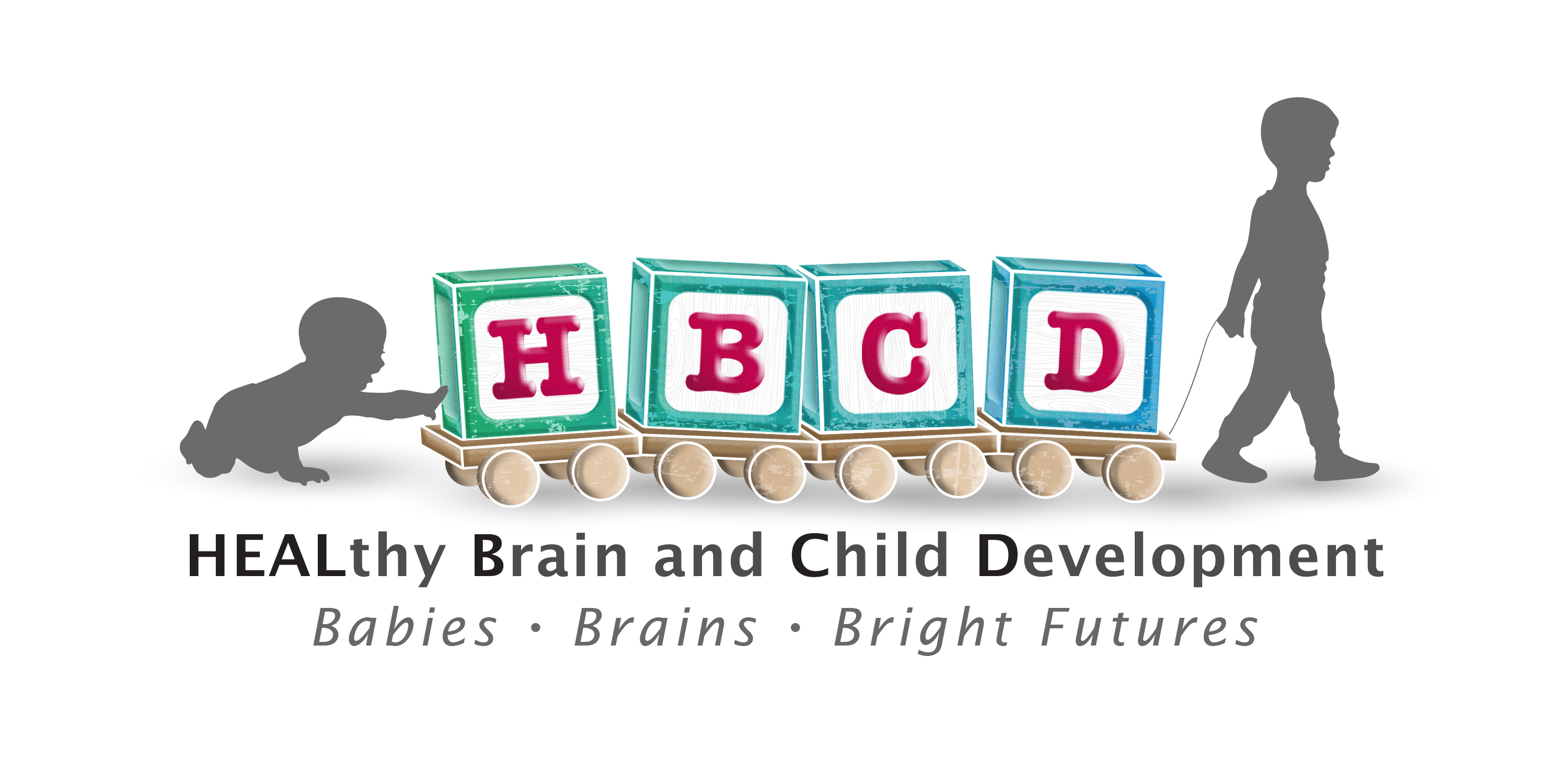 HBCD Study Logo: HEALthy Brain and Child Development. Babies - Brains - Bright Futures