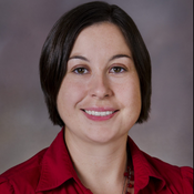 Smiling woman in red