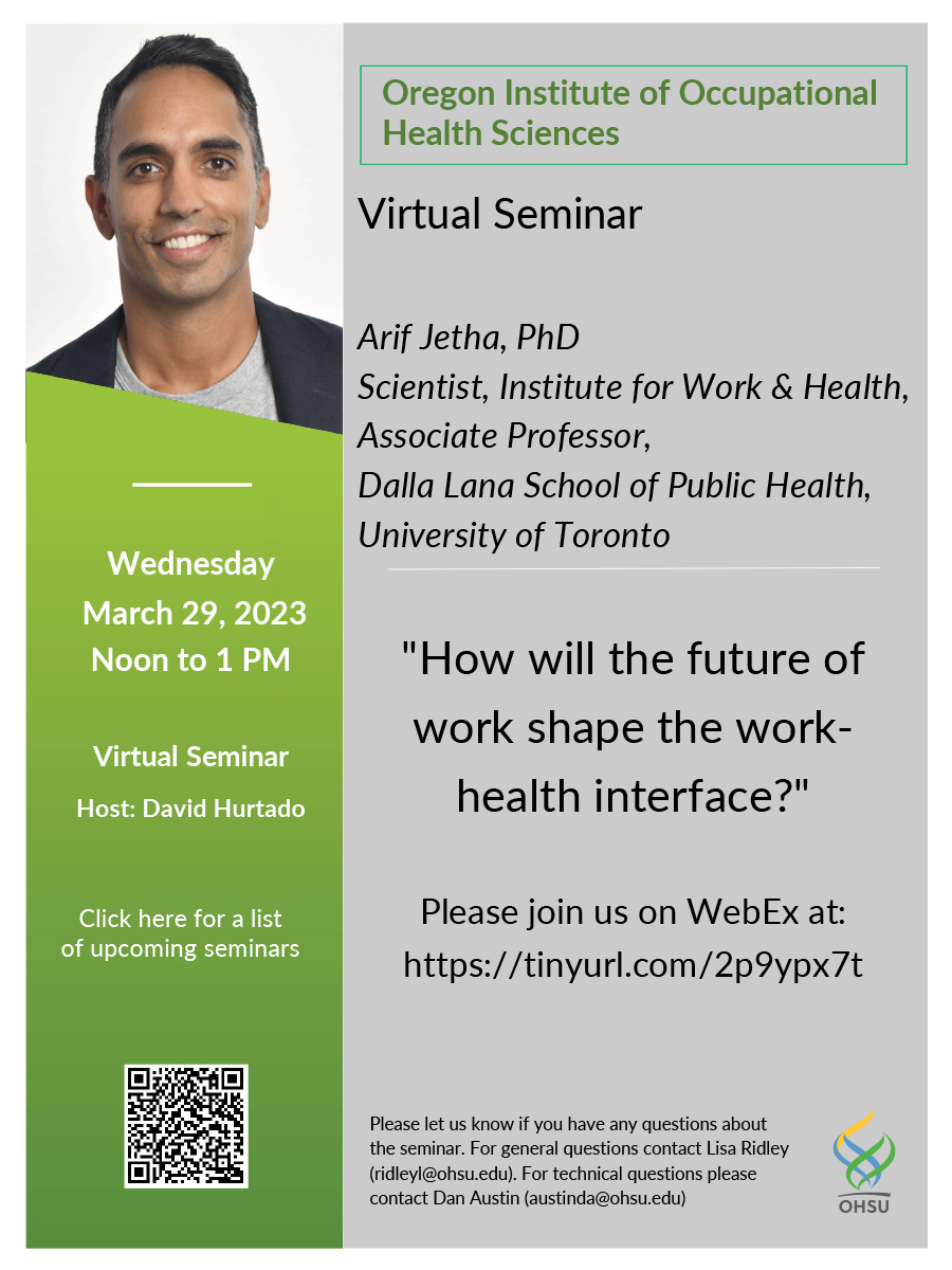 Arif Jetha, PhD Scientist, Institute for Work & Health, Associate Professor, Dalla Lana School of Public Health, University of Toronto